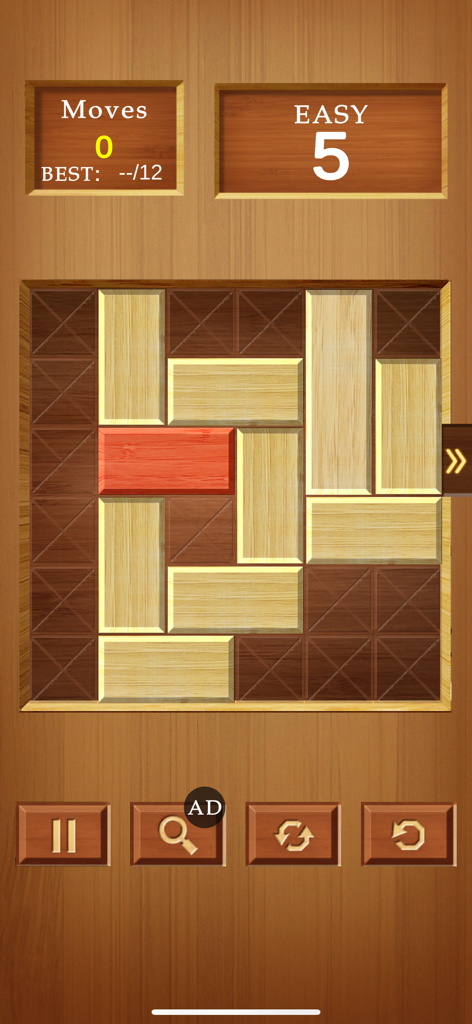 Block Escape : Unblock Sliding - Gameplay of a wooden sliding block puzzle where a red block must escape the board