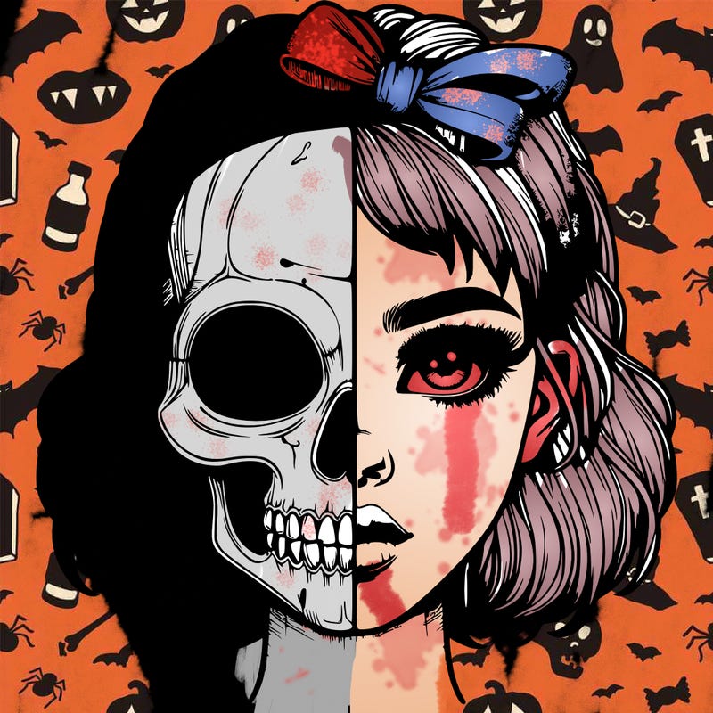 realistic girl with half skull mask