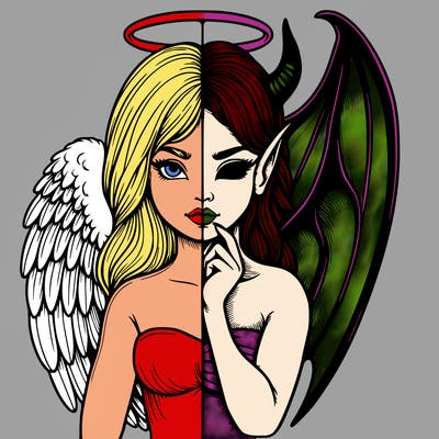 realistic angel half demon