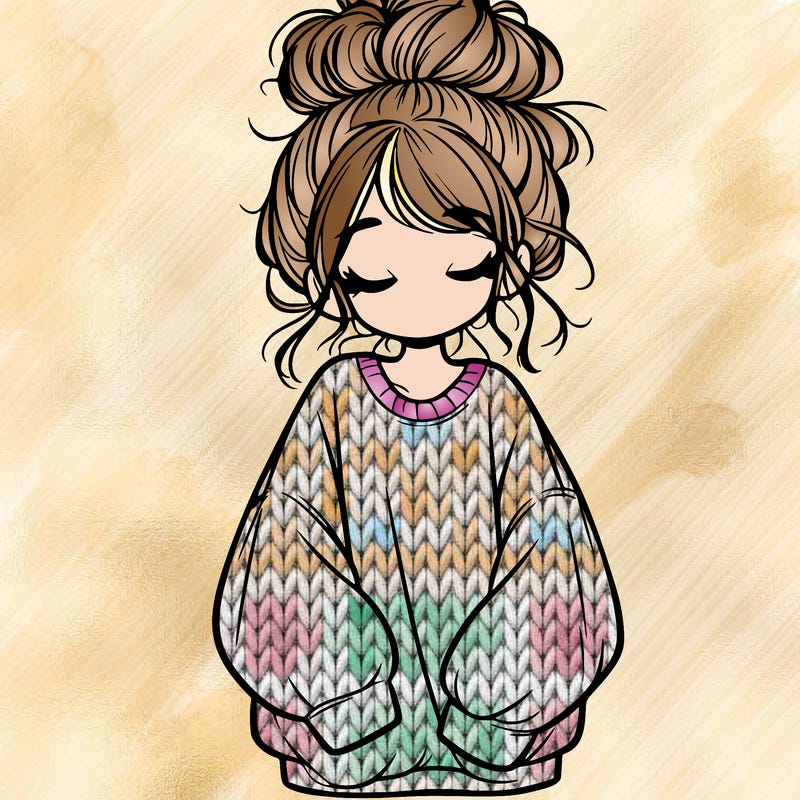 girl with baggy sweatshirt and messy bun