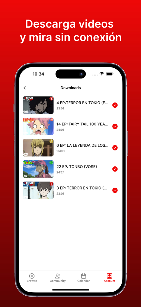 Jonu Play - Jonu Play app screenshot showing a list of downloaded anime episodes for offline watching