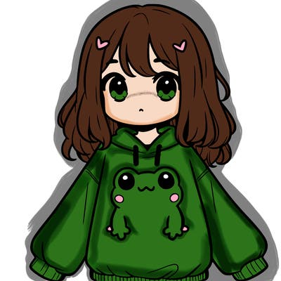 girl wearing frogging sweatshirt