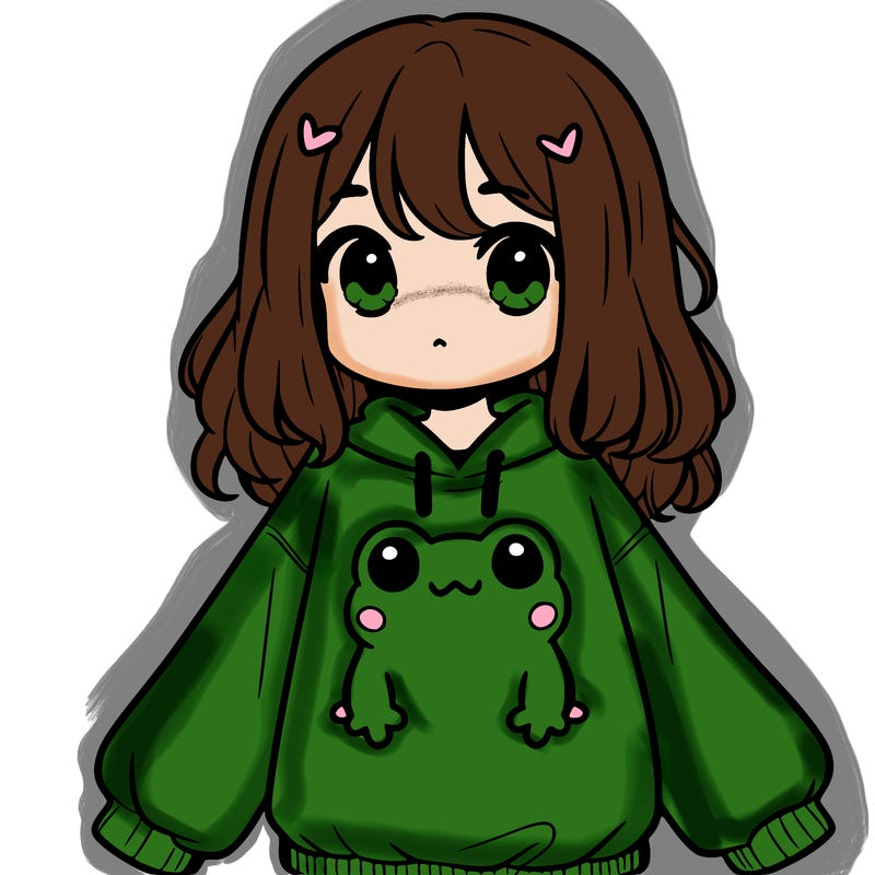 girl wearing frogging sweatshirt