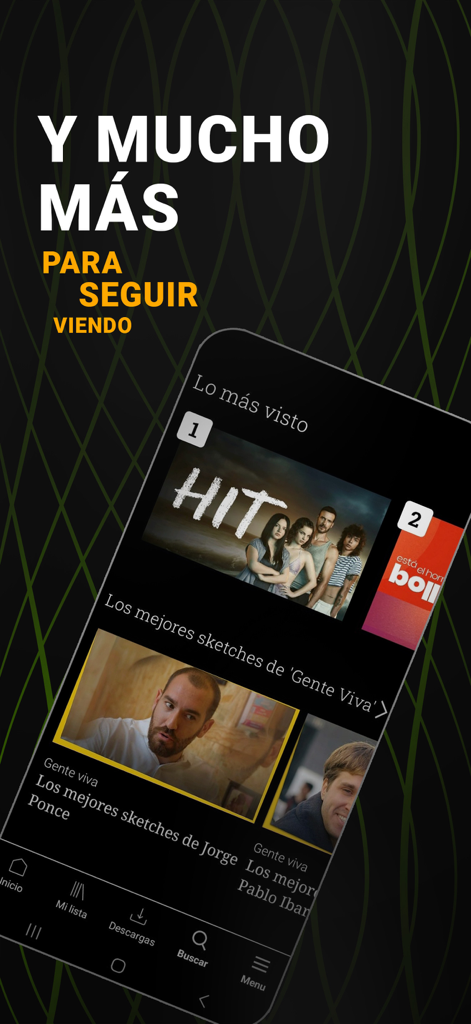 L'application RTVE Play affichant les séries espagnoles les plus vues et des sketches comiques.