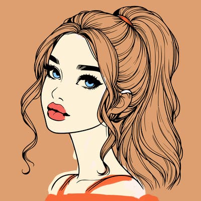 realistic girl with a ponytail on her hair and lips