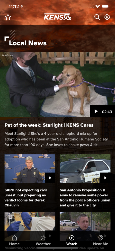 Lokaler Nachrichten-Feed in der KENS 5 San Antonio App mit Community-Geschichten und Schlagzeilen