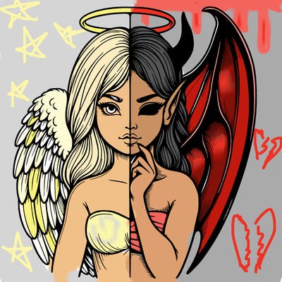 realistic angel half demon