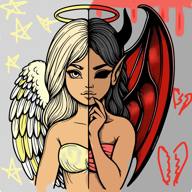 realistic angel half demon