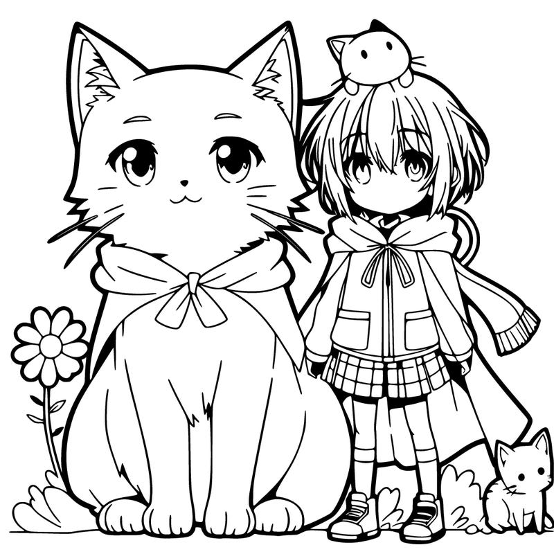 anime cat with anime child