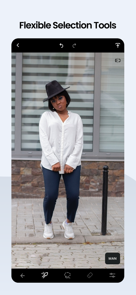TouchRetouch - 사진 편집을 위한 유연한 선택 도구를 보여주는 TouchRetouch 앱 화면