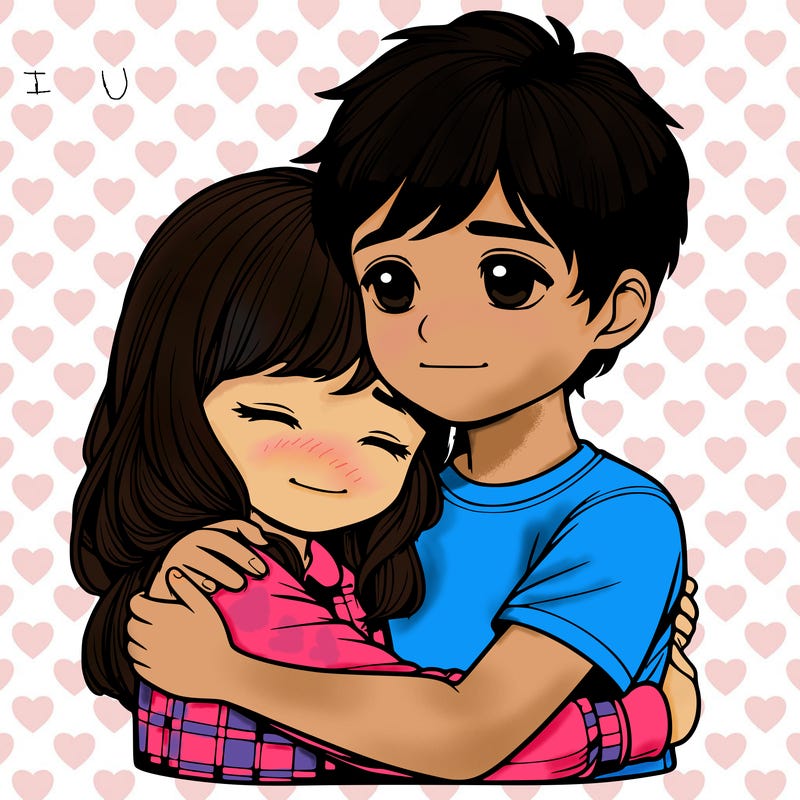 realistic girl hugging a boy