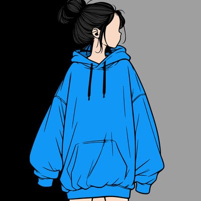 realistic girl with a oversized sweatshirt on and a bun
