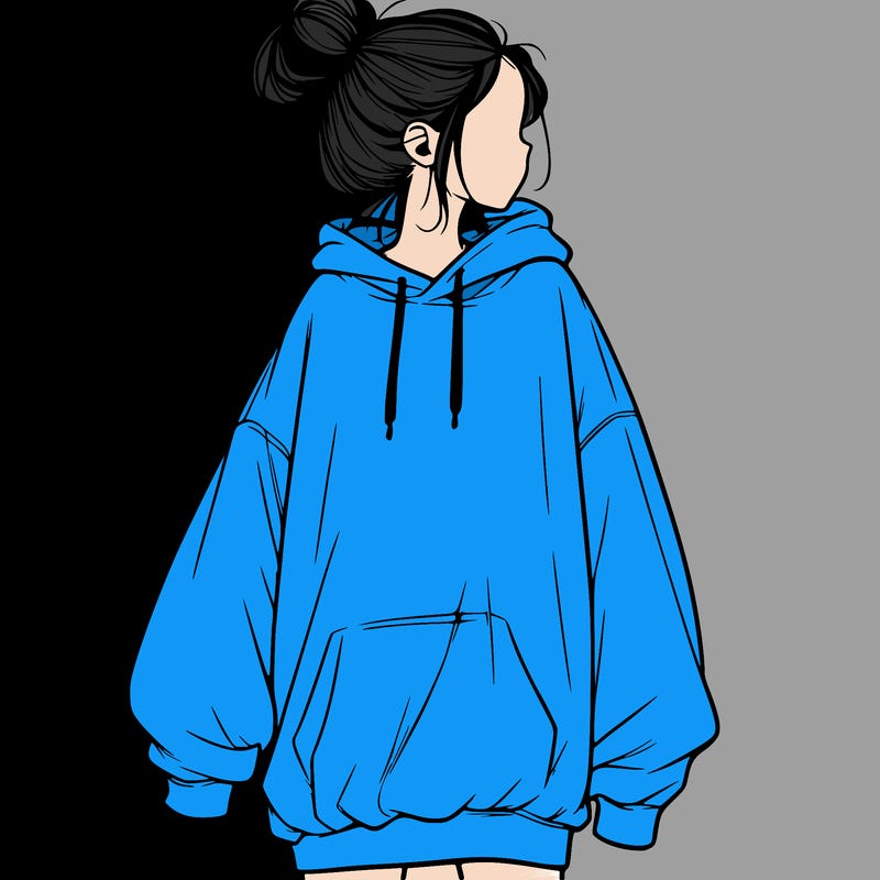 realistic girl with a oversized sweatshirt on and a bun