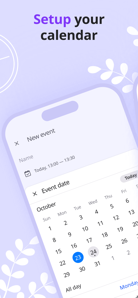 Listta: ToDo & Digital Planner - Interface of Listta app showing calendar event setup for digital planning
