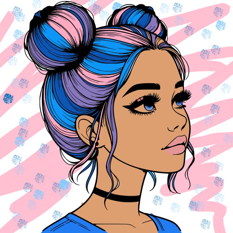 realistic girl with buns on the top of her head