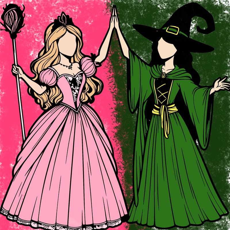 detailed realistic split of a princess and a witch
