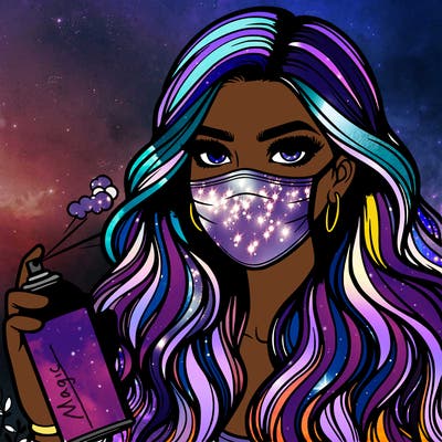 realistic beautiful girl spray painting with a mask