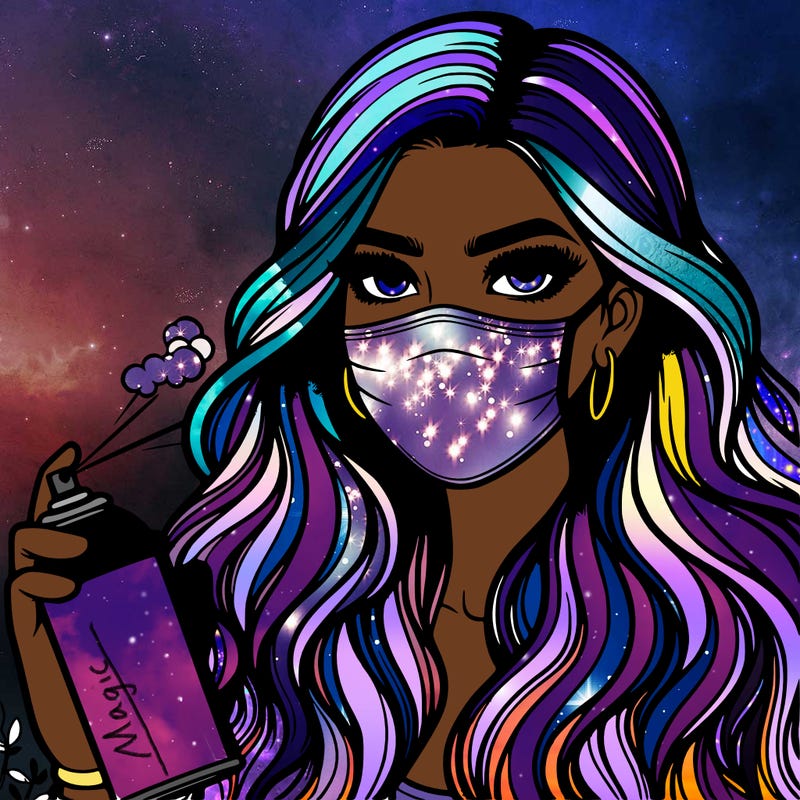 realistic beautiful girl spray painting with a mask