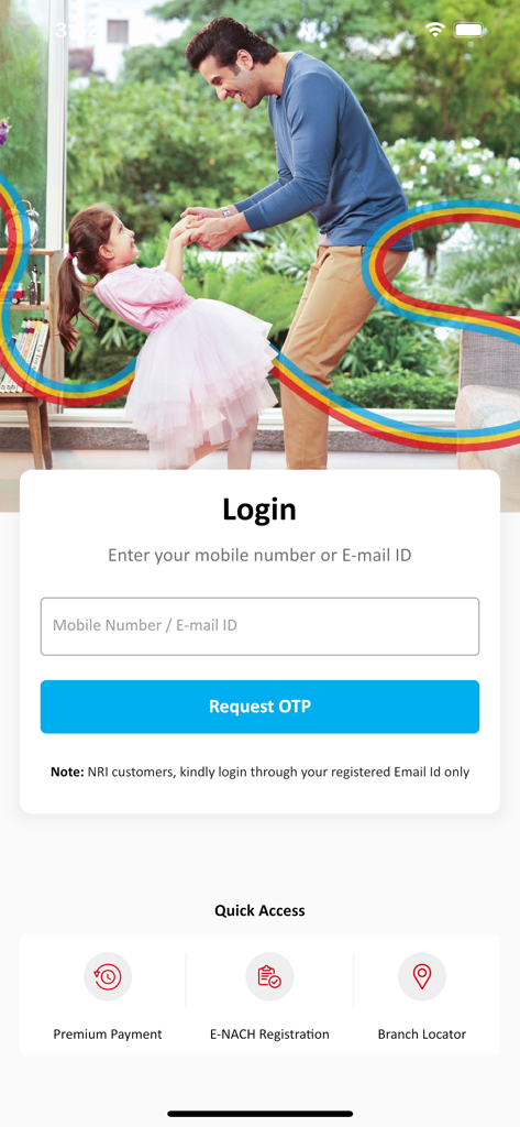 Canara HSBC Life - Login page of the Canara HSBC Life insurance app with options for mobile number and email login