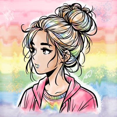 realistic teenage girl with a messy bun