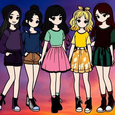 a group of five girls