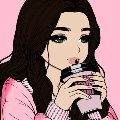 realistic girl drinking coffee