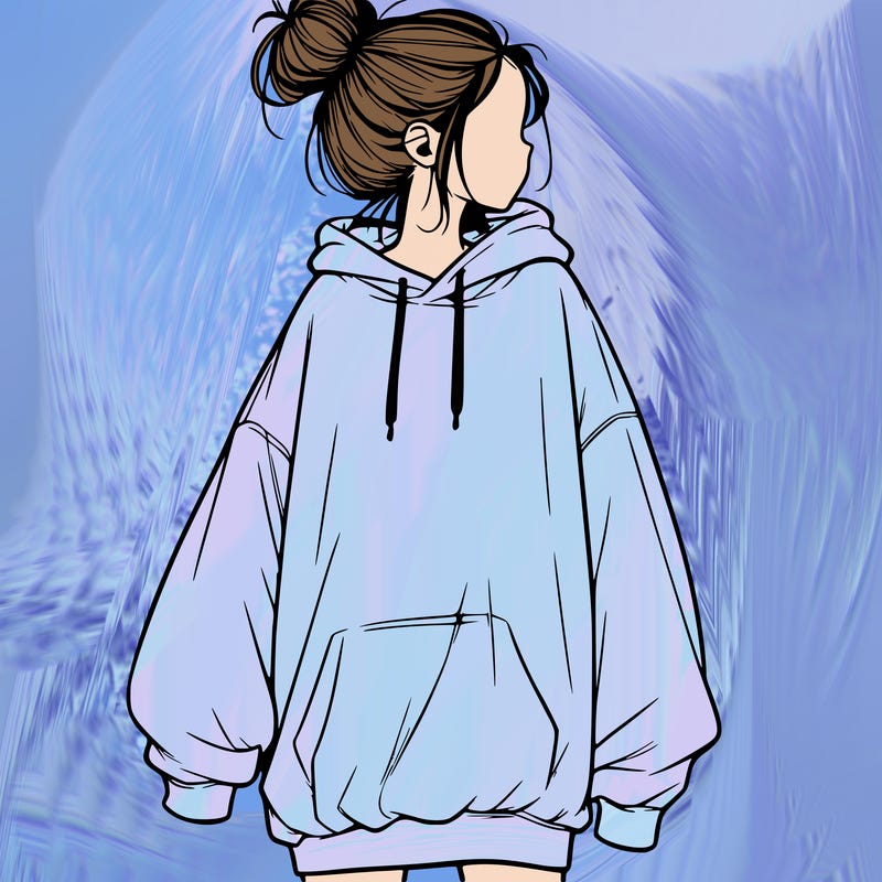 realistic girl with a oversized sweatshirt on and a bun