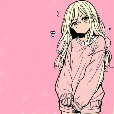 manga teen girl  in a sweater and baggy pants