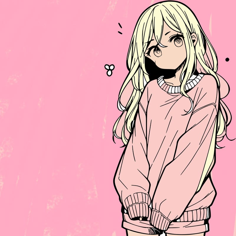 manga teen girl  in a sweater and baggy pants