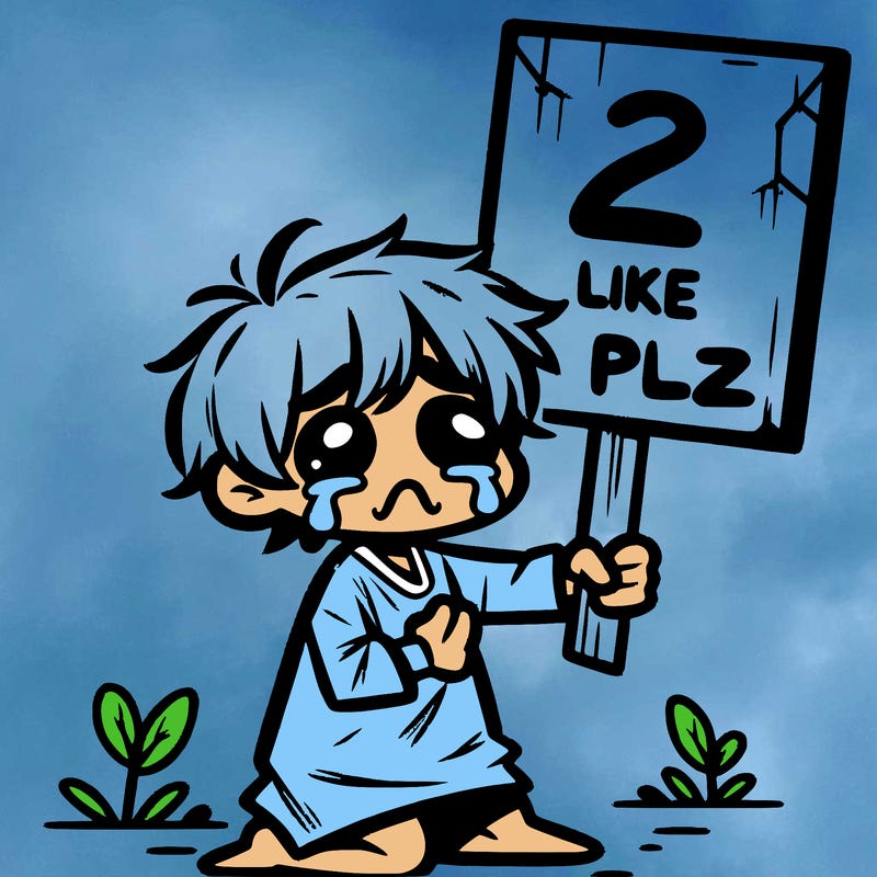 small poor toddler crying with sign that says 2 like plz