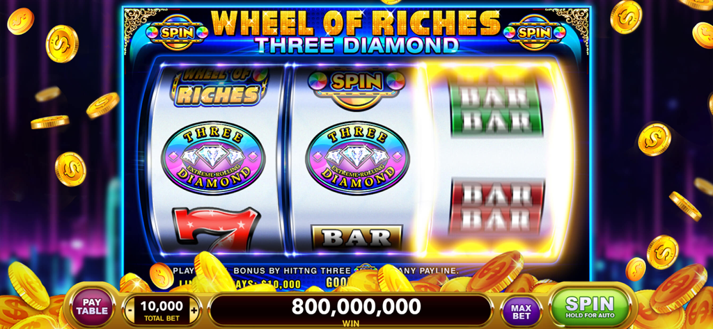 Vegas Slots - 7Heart Casino - ベガススロット 7Heart Casinoゲームインターフェースの3ダイヤモンドスロットマシンでの巨額コイン獲得