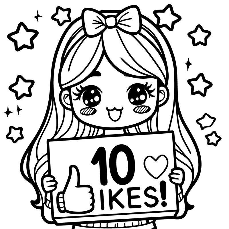 a girl holding a sign saying "10 likes!"
