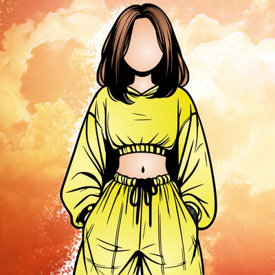 realistic girl faceless with baggy pants and a crop top