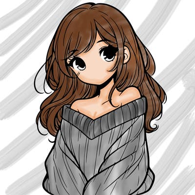 shy pretty girl wearing a sweater that is falling off one shoulder portrait