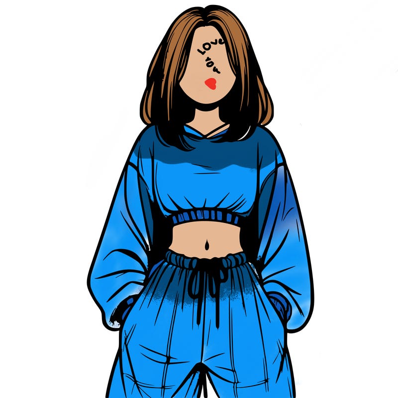 realistic girl faceless with baggy pants and a crop top