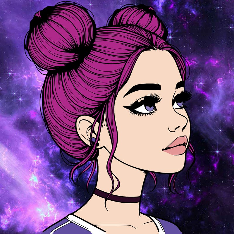 realistic girl with buns on the top of her head