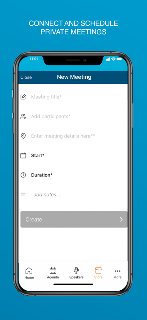 Invest Europe Events - Oberfläche zur Planung eines neuen privaten Treffens in der Invest Europe Events App