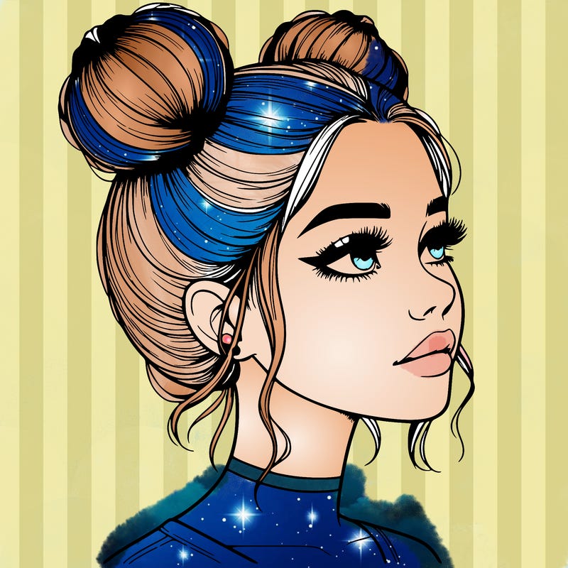 realistic girl with buns on the top of her head