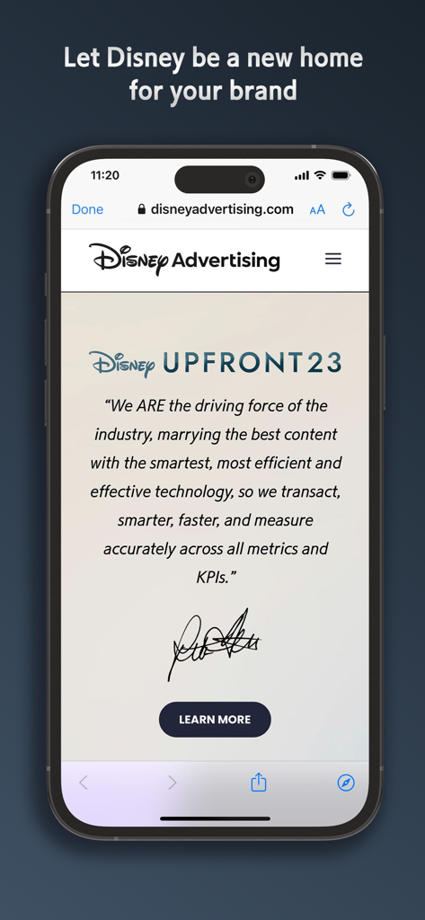 Disney Advertising Sales app showing Upfront 23 content