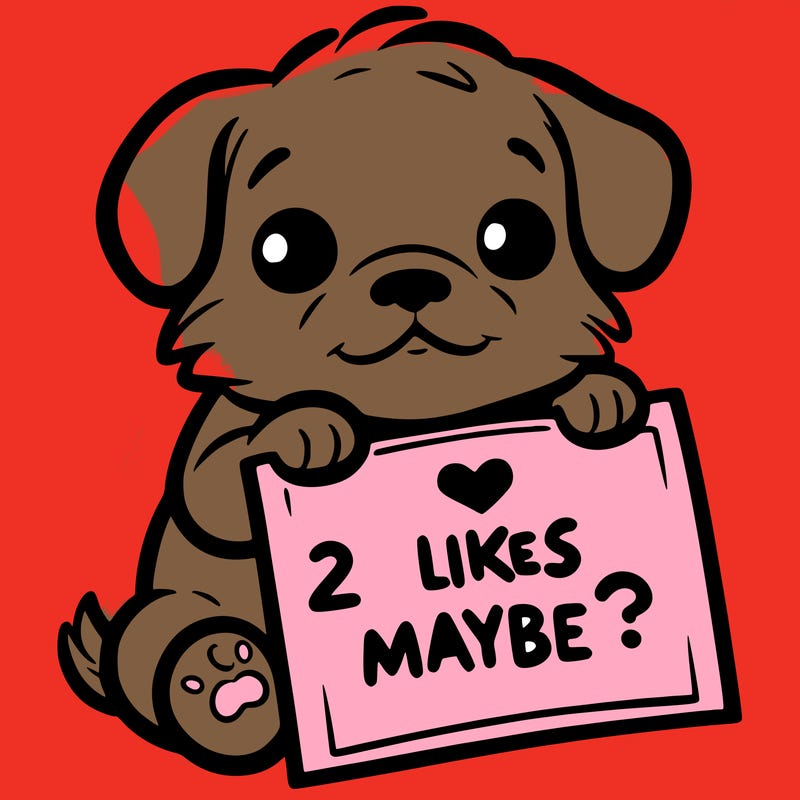 a puppy holding a sign that says 2 likes maybe?