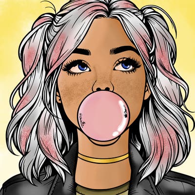 realististic girl blowing bubble -gum