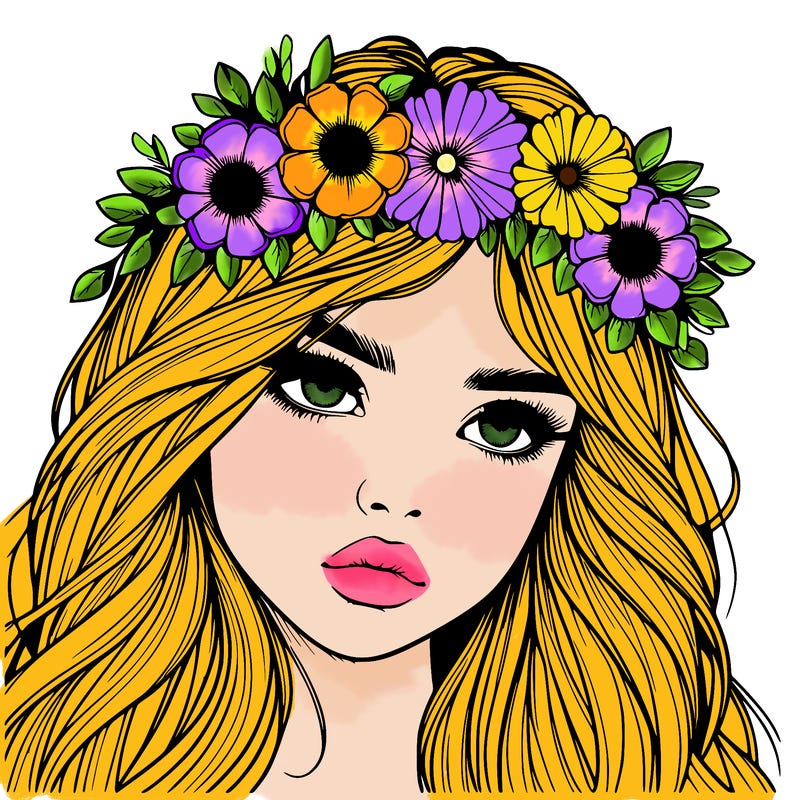 realistic girl with flowers crown