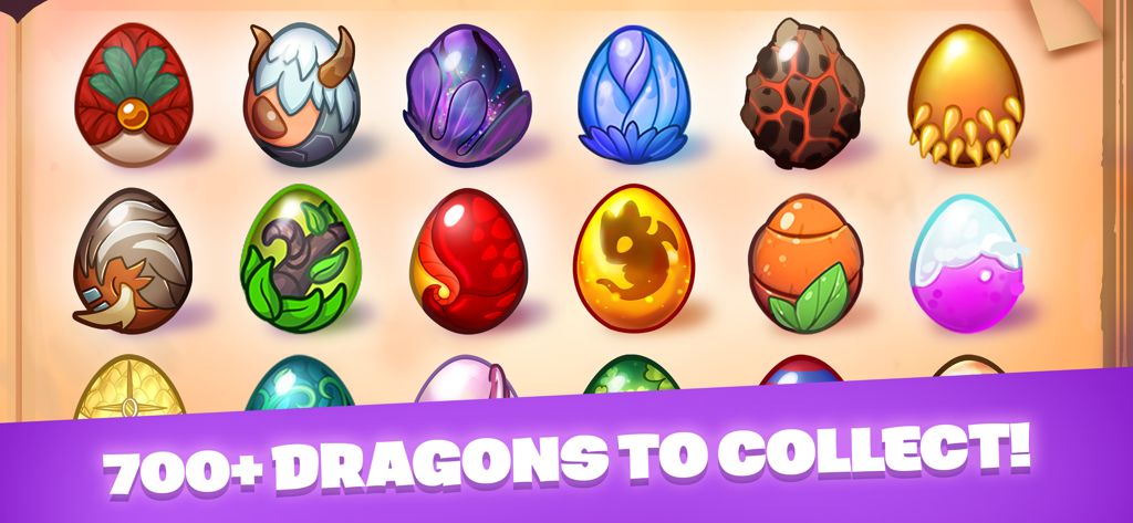 DragonVale - Breed Dragons - DragonValeモバイルゲームのカラフルなドラゴンの卵のグリッド