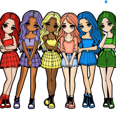 a group of girls realistic
