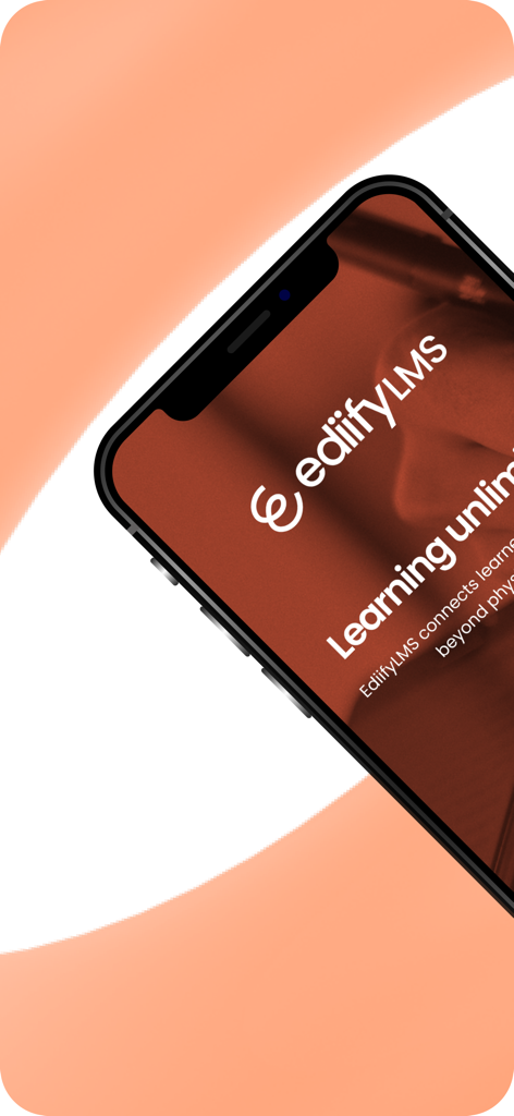 Ediify LMS - 「学習は無限」というキャッチフレーズを特徴とする、スマートフォン上のEdiify LMSモバイルアプリのウェルカム画面