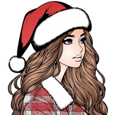 realistic girl in santa hat
