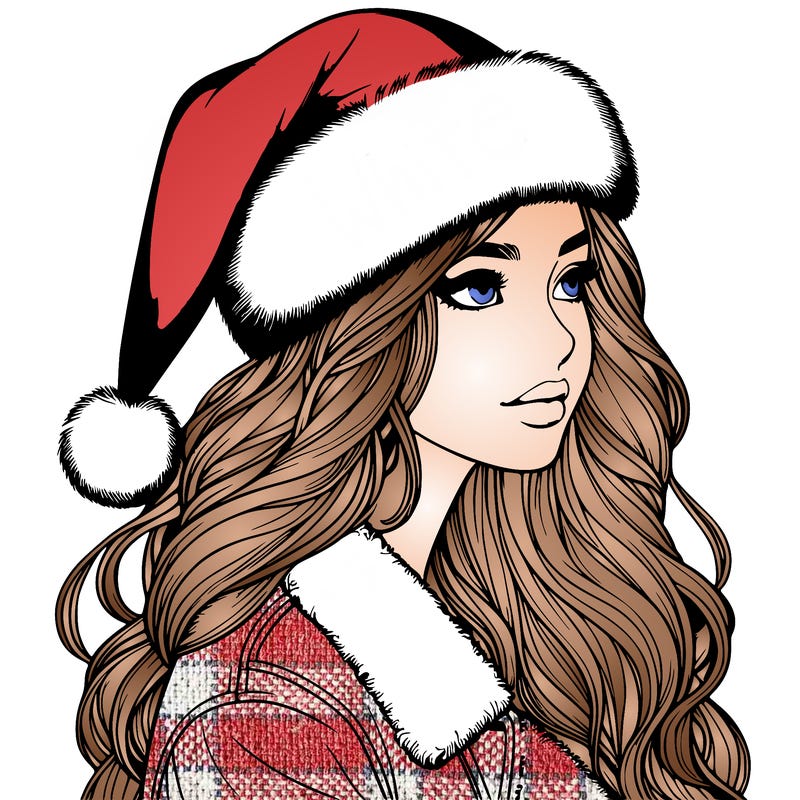 realistic girl in santa hat