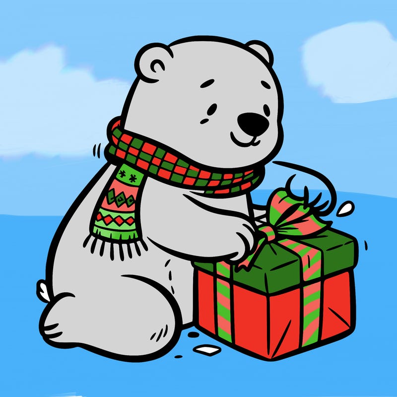 polar bear wrapping a present