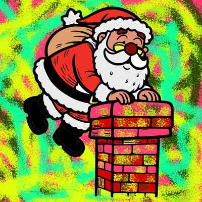 santa climbing down a chimney