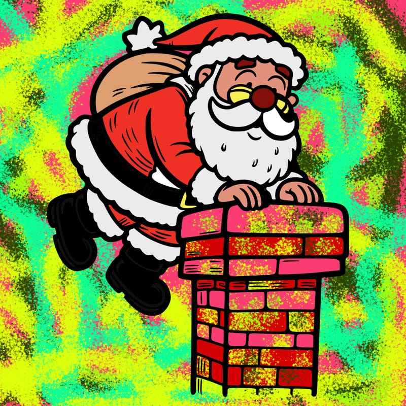 santa climbing down a chimney